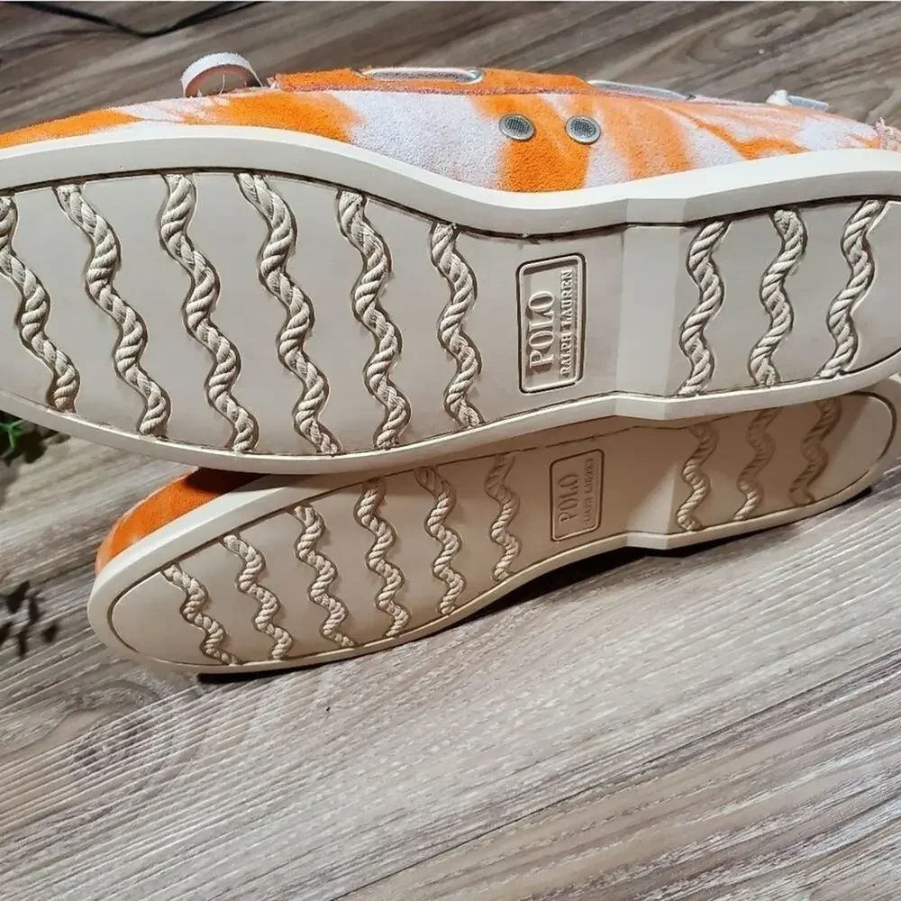 Ralph lauren orange tie dye suede leather men's loafers deck shoes size 11 new!!